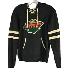 Vntg Minnesota Wild Old Time Sports Brand 47 Jersey Sweatshirt Size M Black NHL