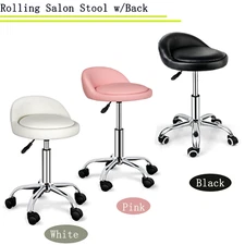 Adjustable Salon Stool Hydraulic Rolling Chair Tattoo Spa with Back  3 Colors