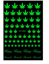 3D Cannabis Leaves Nail Sticker Glow In The Dark Pot Weed Marijuana Decals NH21