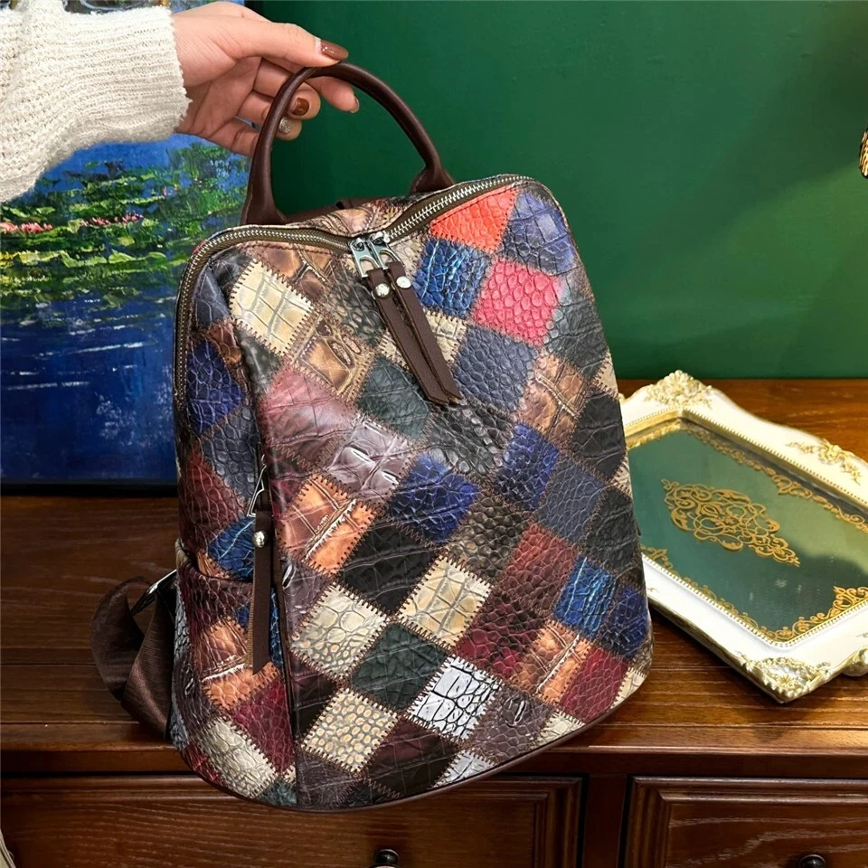 Trendy Spacious: Plaid Leather Backpack for Women, Perfect for Travel & Everyday