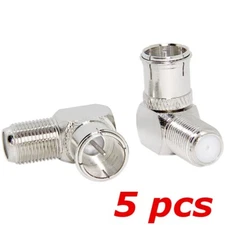 5 PACK F-Type Quick Connecter Right Angle 90 Degree M/F Coax TV Push-On Adapter