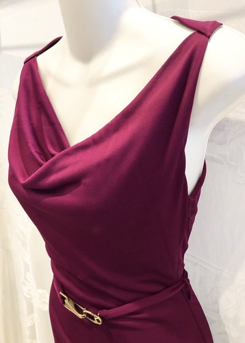 GUCCI Magenta Pink Jersey Draped Dress S 2 4 $1370 Gold Horse Bit Belt - Picture 2 of 9