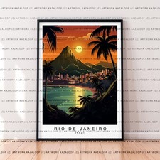 Póster arte ilustración sin marco costa de Ipanema horizonte de Río Brasil