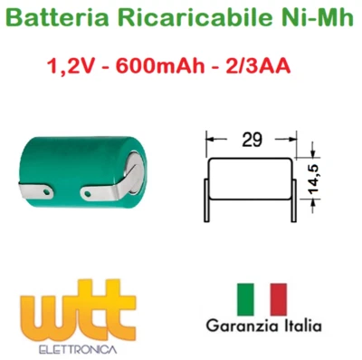EXTRACELL BATTERIA RICARICABILE NI-MH 2/3AA 1,2V 600mAh 14x29mm A SALDARE