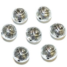 MB7103 Antiqued Silver 9mm Round Heart Design Metal Spacer Beads 20pc
