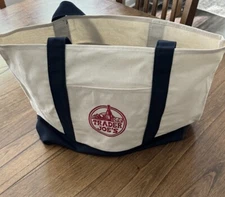 Trader Joe's Reusable Canvas Eco Tote Bag Heavy Duty Bag Blue White Brand NEW‼️