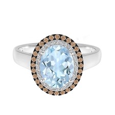 Art Deco Ring Oval Natural Aquamarine Solitaire Accents Ring 925 Sterling Silver