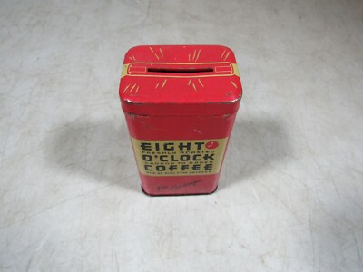 Vintage/Antique Eight O'Clock Coffee Tin Coin Still Bank A&P