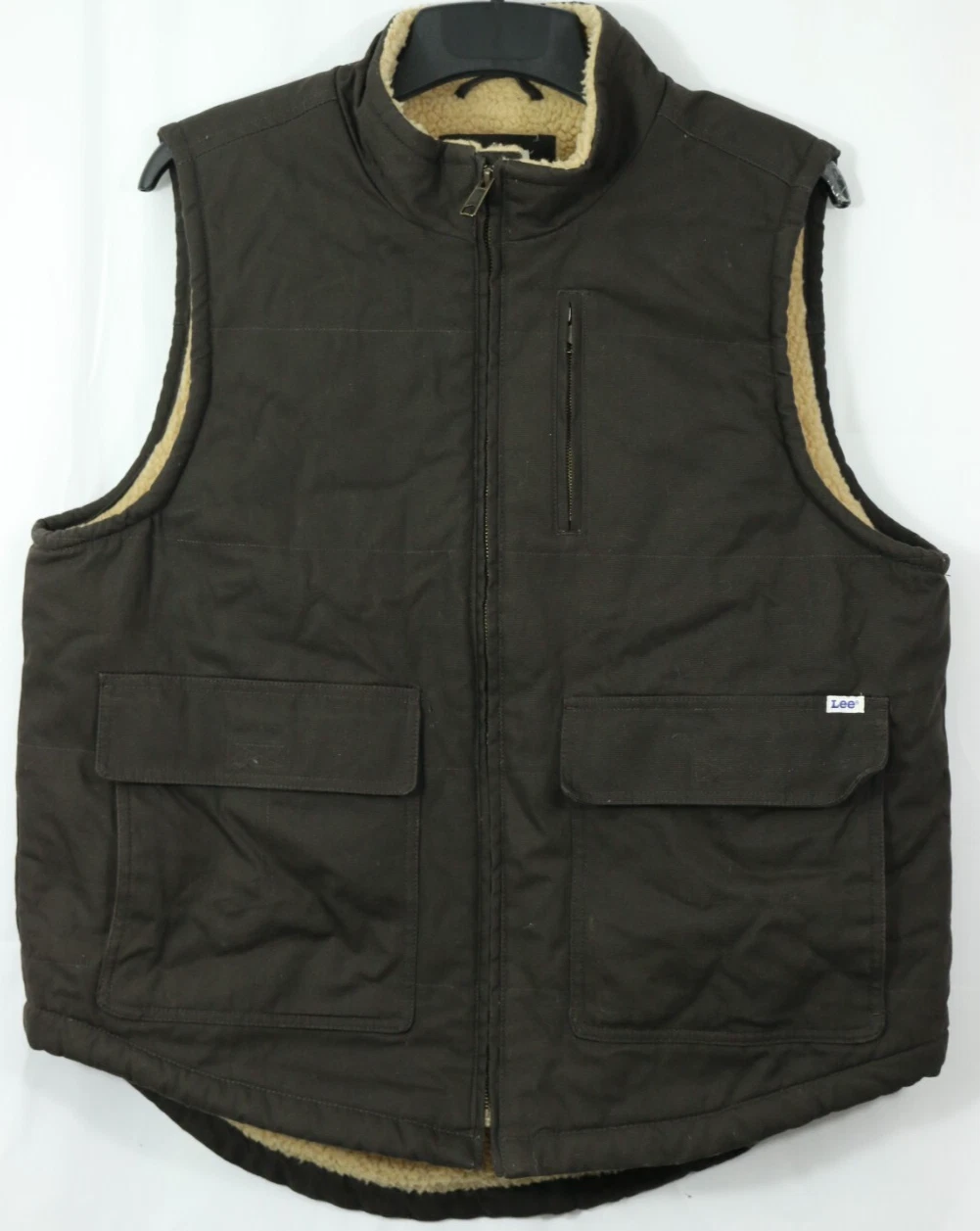 H.D. Lee Workwear Canvas Vest Sherpa Lining Men's L Full Zip Winter Work Vest