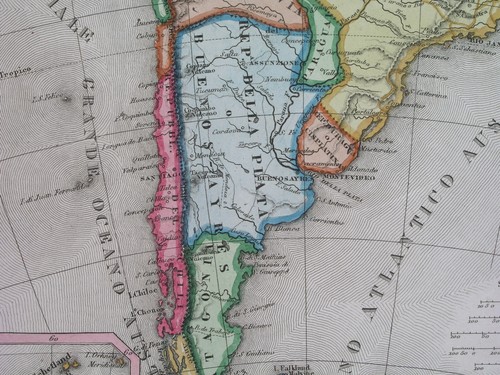 1843 italian ORIGINAL MAP CHILE COLOMBIA ARGENTINA PERU BOLIVIA ECUADOR URUGUAY - Picture 7 of 8