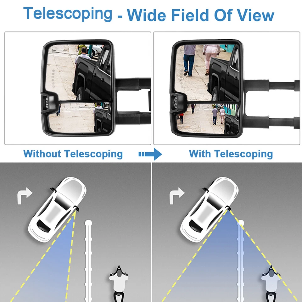 Pair For 2007-2014 Chevy Silverado Sierra Power Heated LED Signal Tow Mirrors — 第 4/4 张图片