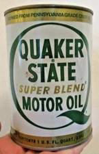 (1) Vintage Can Quaker State Super Blend Motor Oil Full Quart Garage Shop Cave