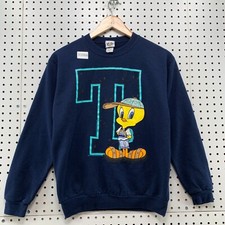 Vintage 90s Looney Tunes Tweety Sweatshirt Youth L/XL Navy Blue Made USA