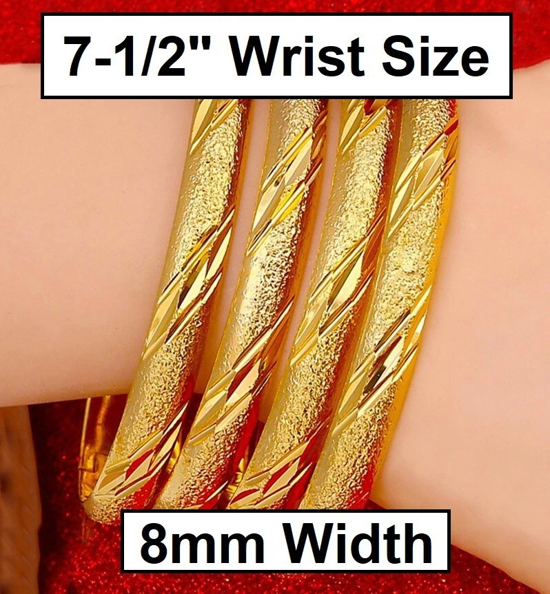 18k Yellow Gold Over Brass Womens Italian Cut Design 7.5" Opening Bangle D223 - Image 3 of 4