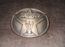 Vintage Solid Brass Marlboro Texas Longhorn Belt Buckle. 1980's. Made in the USA