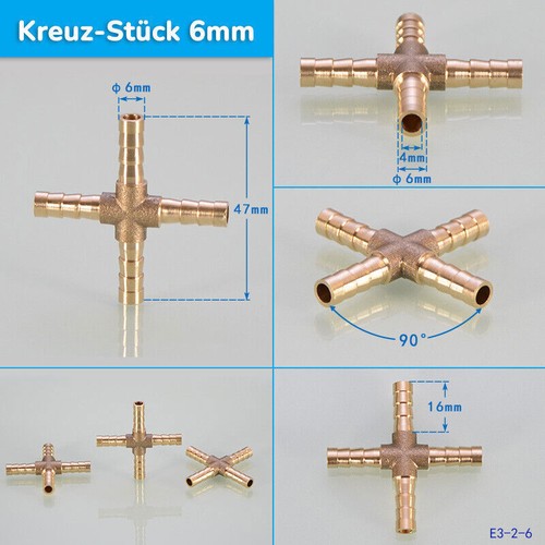 4mm - 19mm Schlauchverbinder Messing Gerade Winkel T-Stück/Y-Stück/Kreuz-Stück - Picture 9 of 41