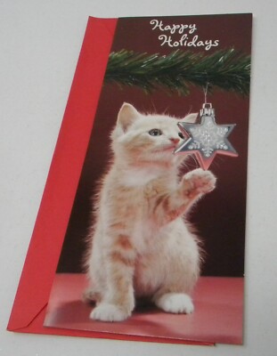 18cnt Orange and WHite Kitten Cat  Christmas Cards w/ Glitter