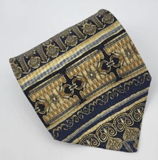 Tesoro Rosso Silk Tie Black Gold Blue Geometric Men Necktie 57 x 4
