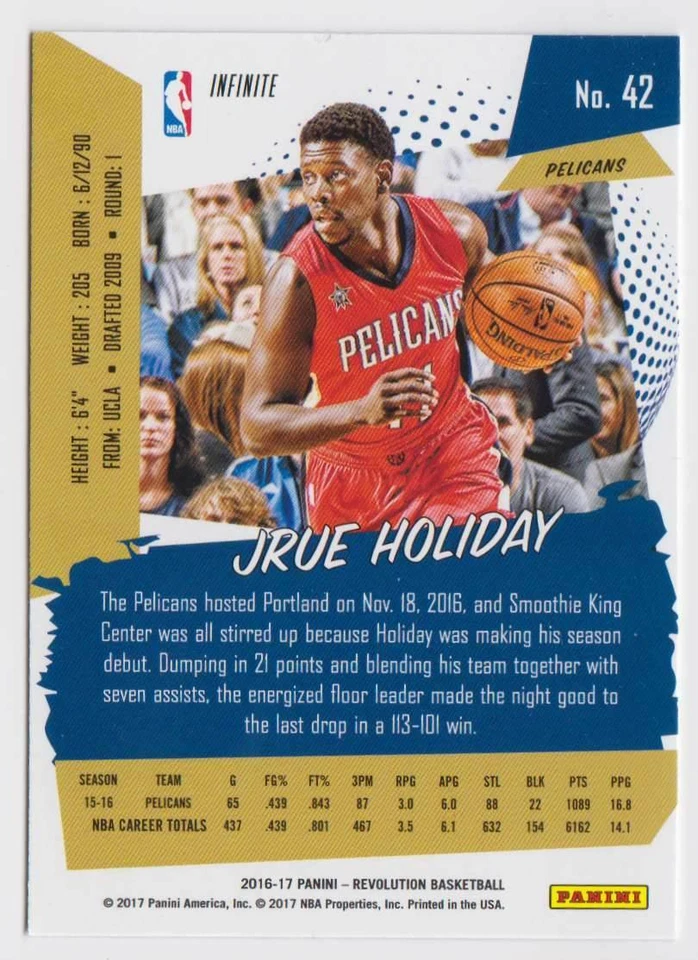 2016-17 Panini Revolution Base Infinite #42 Jrue Holiday New Orleans Pelicans - Image 2 of 2