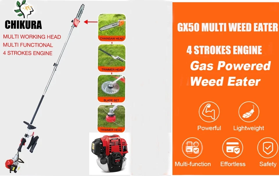 Brush Cutter 4 Stroke Lawn Mower Weed Eater Hedge Trimmer 2 Extension Poles Gx50 - Image 3 of 3