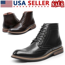 Men's Motorcycle Brogue Boots Oxford Derby Combat Dress Shoes Wingtip Toe 6.5-15