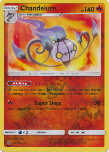 Chandelure 13/145 Sun & Moon Guardians Rising REVERSE HOLO PERFECT MINT! Pokemon
