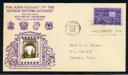 UNITED STATES CROSBY PHOTO COVER LOT #66 50th Ann MOTION PICTURES FDC $$$