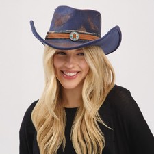 ScarvesMe Women's Rustic Cowgirl Cowboy Turquoise Deco Coin Pendent Fedora Hat