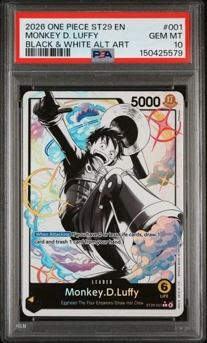 2025 ONE PIECE ST29 #001 EGGHEAD B&W MONKEY D. LUFFY LEADER PARALLEL PSA 10