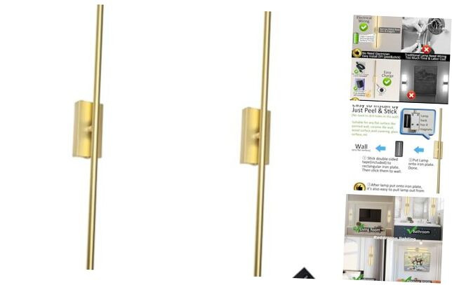 Set of 2 Rechargeable Battery Linear Gold Wall Sconce, Modern Decor Tube