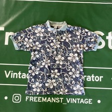 Vintage Ocean Pacific OP Polo Shirt Mens Medium Surf blue Floral Print