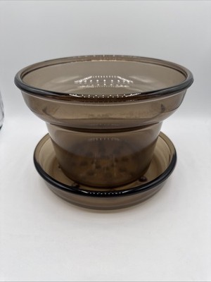 Vintage Corning Smoke Glass Plant Helper Pot 9  PH-9-P & D Full Set USA