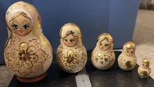 Vtg Wood Burned Stained & Painted Russian Matryoshka 5 Piece 4” Nesting Dolls