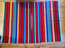 Vintage Wool SALTILLO Striped Geometric Blanket Throw Aztec Southwest 90"x 59"