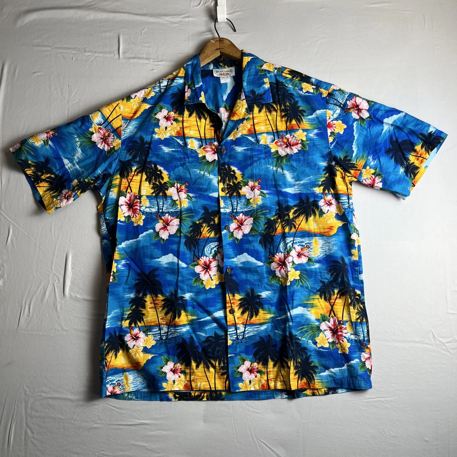 Pacific Legend Hawaiian Camp Shirt Mens XL Floral Palm Tree Aloha Beach USA Made