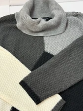 I.N. Studio Womens XL Grey Ribbed Knit Turtleneck Pullover Sweater  Colorblock