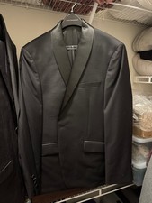 NEW Calvin Klein Slim Fit Black Wool Satin Shawl Lapel Tuxedo Jacket and Pants