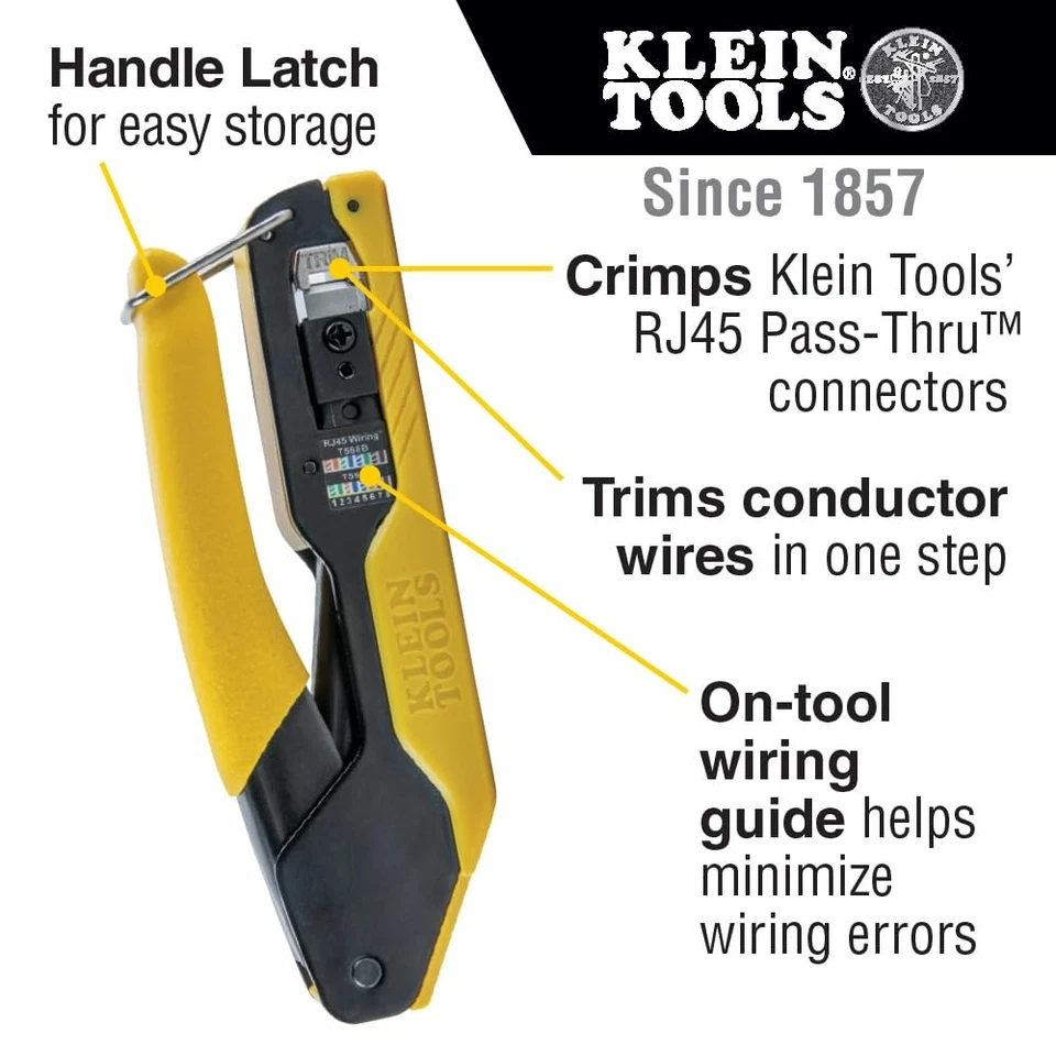 Klein Tools Rj45 Pass Thru Crimping Pliers Cable Tester Kit For Cat5e Cat6 - Image 3 of 4