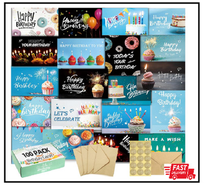 100 Pcs Happy Birthday Cards Bulk with Envelopes Box of Birthday Cards assorted