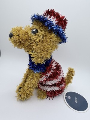 Patriotic Tinsel Dog Decoration Red White Blue Sparkly USA Independence Day