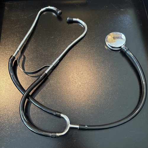 Vintage Single-Head Stethoscope with Metal Chestpiece and Black Tubing