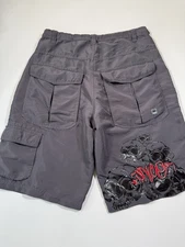 Vintage JNCO Cargo Shorts Mens Size 36 Gray Skull Embroidered Baggy Skater Y2K