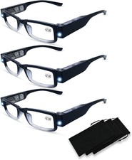 3 Pack Reading Glasses with Lights and Magnifier Reading Glasses with Lights in