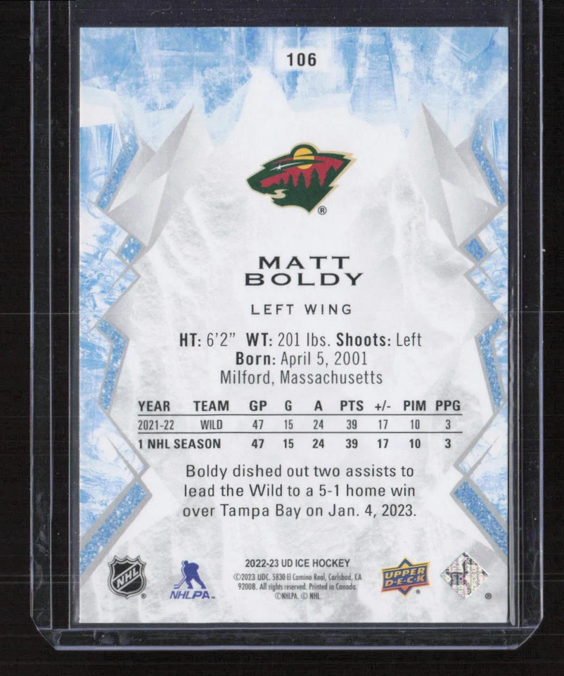 2022 Upper Deck Ice #106 Matt Boldy Orange - Image 2 of 2