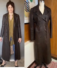 Billy Reid Women Leather Coat Sz 2 Brown Overcoat Trench