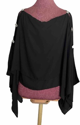 Kristen's Kloset Women's Poncho Top Black With Rhinestone One Size Retail $49