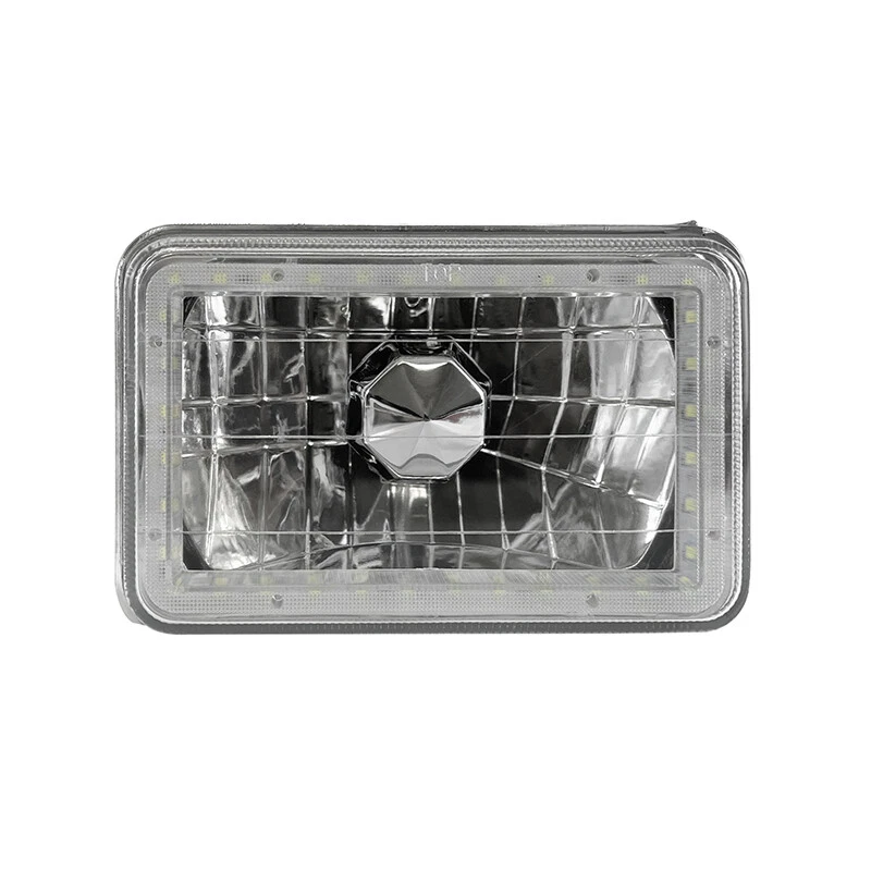 4X6" Rectangle Yellow LED Halo Chrome Diamond cut Headlight Lamp 4PCS W/Bulbs - Image 4 of 4