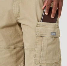 Men's Wrangler Cargo Shorts w/ Stretch Khaki Relaxed Fit Tech Pocket ALL SIZES
