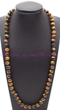 Genuine Natural 8mm Yellow Tiger's Eye Gemstone Beads Round Long Necklace