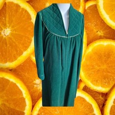 Vanity Fair Robe Quilted Zip Front Lounger Emerald Green Gold Trim M